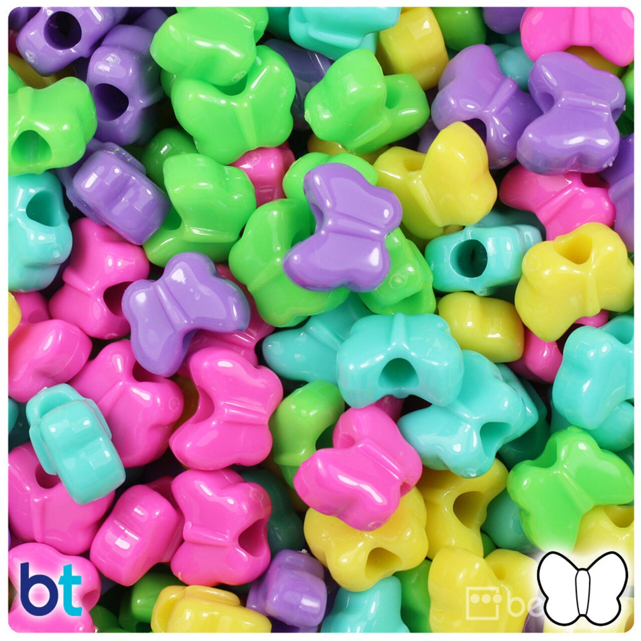 BeadTin Candy Mix Opaque 13mm Butterfly Plastic Pony Beads (250pcs)